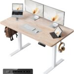 FEZIBO One-Piece Standing Desk Adjustable Height Stand up Home Office Desk, 48×24 Inch Electric Standing Computer Desk, with 4 Memory Presets, Headphone Hook, Maple