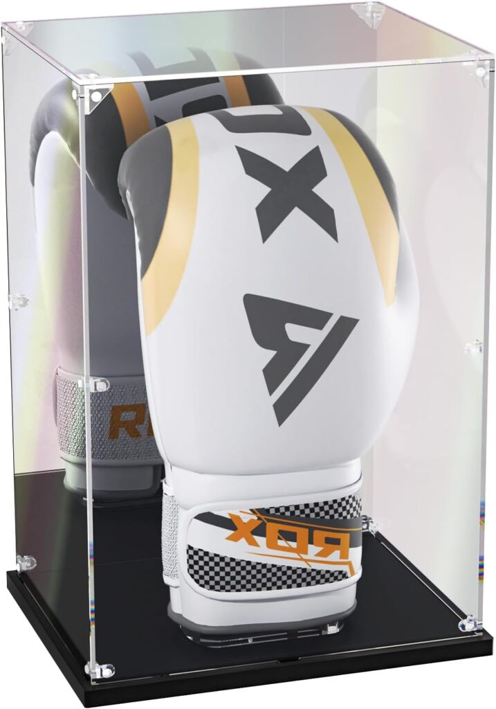 Boxing Glove Display Case with Mirror Back, Acrylic Display Case with Stand for Full Size Boxing Glove, Watch The Video to Assemble (8x7x13 inch, 22x18x33 cm)