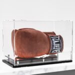 Boxing Glove Display Case,Display Deluxe UV-Protected,Display Case Holder Showcase with Stands for Boxing Glove Baseball Mitt UV Protection Gold Color Riser Horizontal Stand