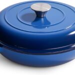 3 Quart Enameled Cast Iron Braiser, Non Stick Enameled Cast Iron Skillet with Lid, Dutch Oven Skillet with lid up to 500°F for Oven, Stove, Grill, Shallow Dutch Oven for Cook, Bake (Blue)