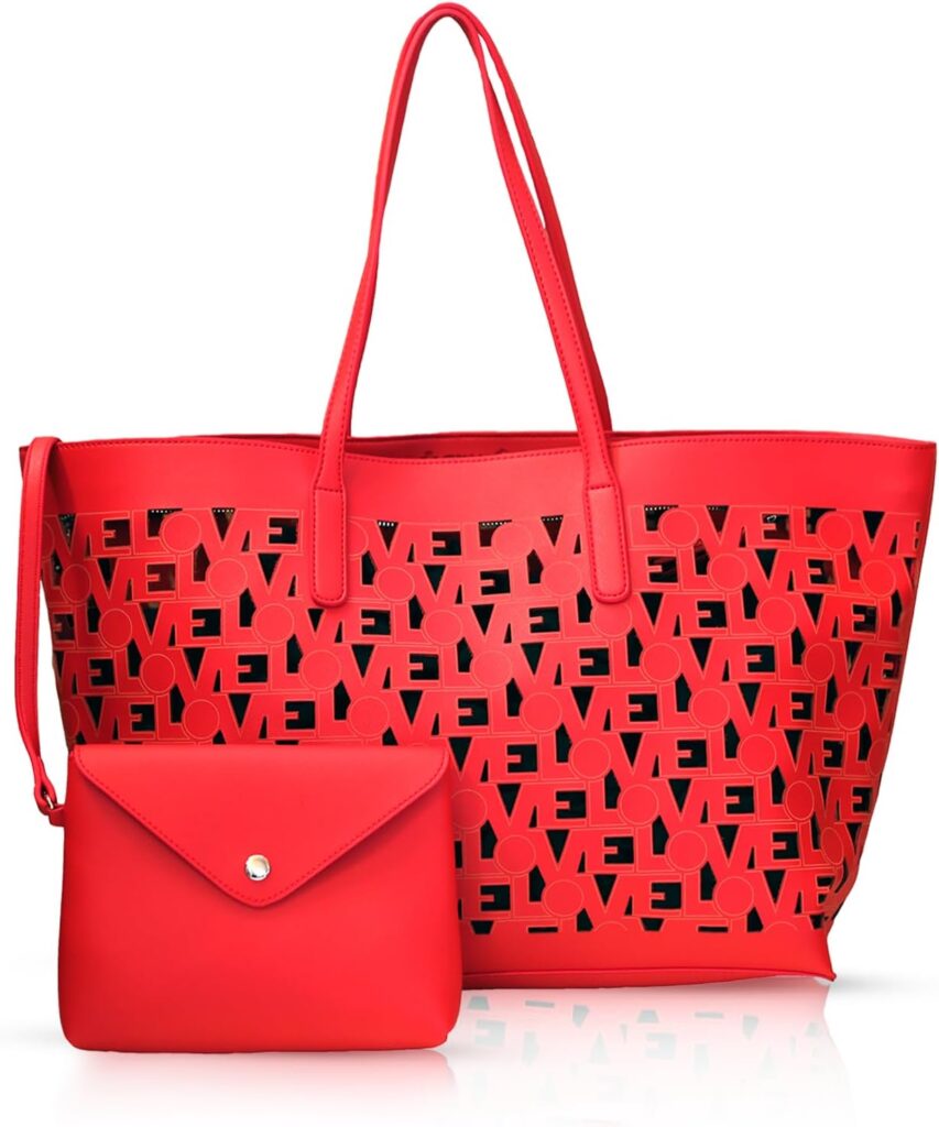 Love Tote | Designer Shoulder Bag | Large Totes for Women | Purses for Women | Vegan Leather Tote Bag | Removable Clutch