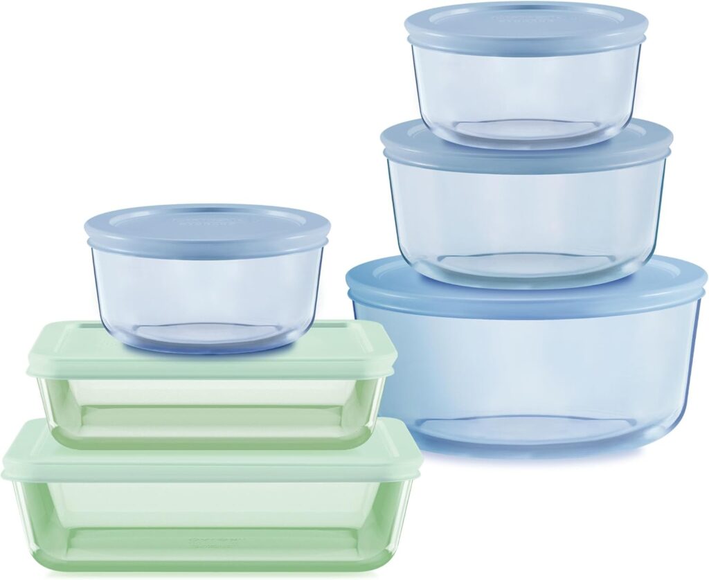 Pyrex Colors Tinted (12-PC Full Set) Small/Medium/Large Food Storage Container Set, Snug Fit Non-Toxic Plastic BPA-Free Lids, Freezer Dishwasher Microwave Safe, 3 Cup, 6 Cup & 11 Cup