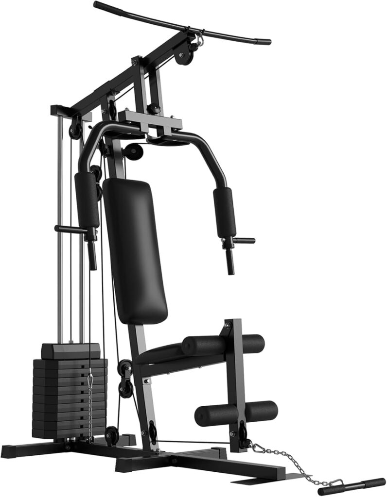 Multifunctional Home Gym Machine – Full Body Workout Station with 100LB Weight Stack, LAT Pulldown, Chest Press & Leg Extension, Compact Strength Training Equipment for Home Use