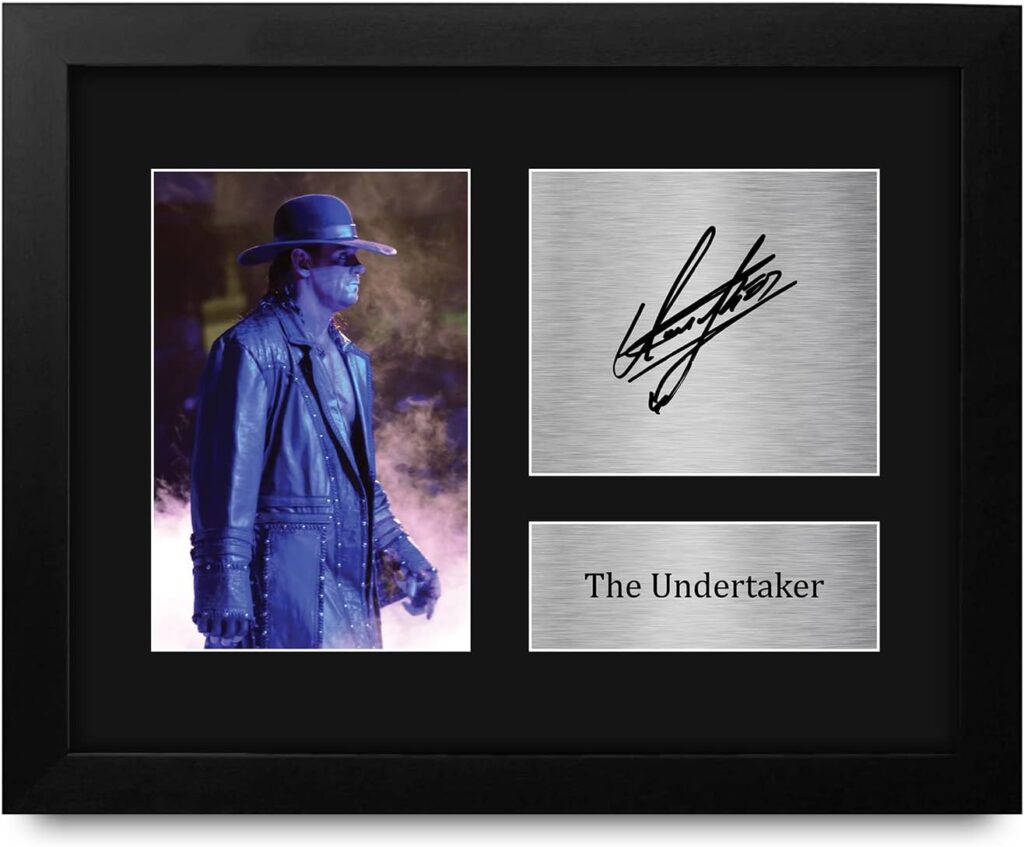 HWC Trading The Undertaker Gifts USL Framed Printed Signed Autograph Picture for WWE & WWF Memorabilia Fans – US Letter Size