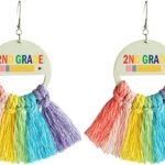 Teacher Earrings Back to School Teacher Earrings for Women First Day of School Earring Colorful Tassel Earrings for Teacher Students Handmade Woven Tassel Dorp Earrings