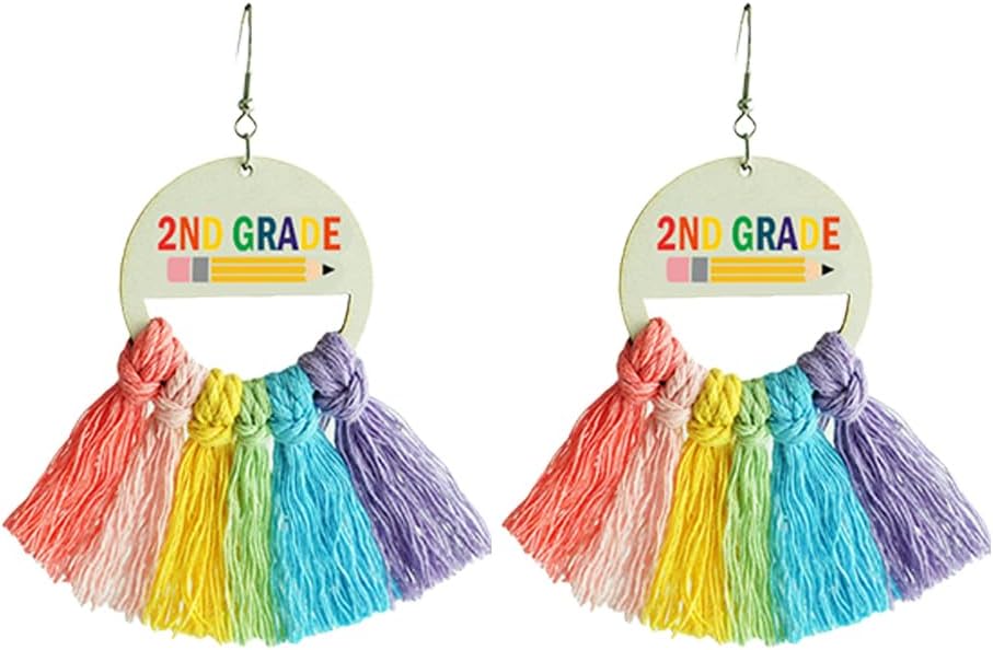 Teacher Earrings Back to School Teacher Earrings for Women First Day of School Earring Colorful Tassel Earrings for Teacher Students Handmade Woven Tassel Dorp Earrings