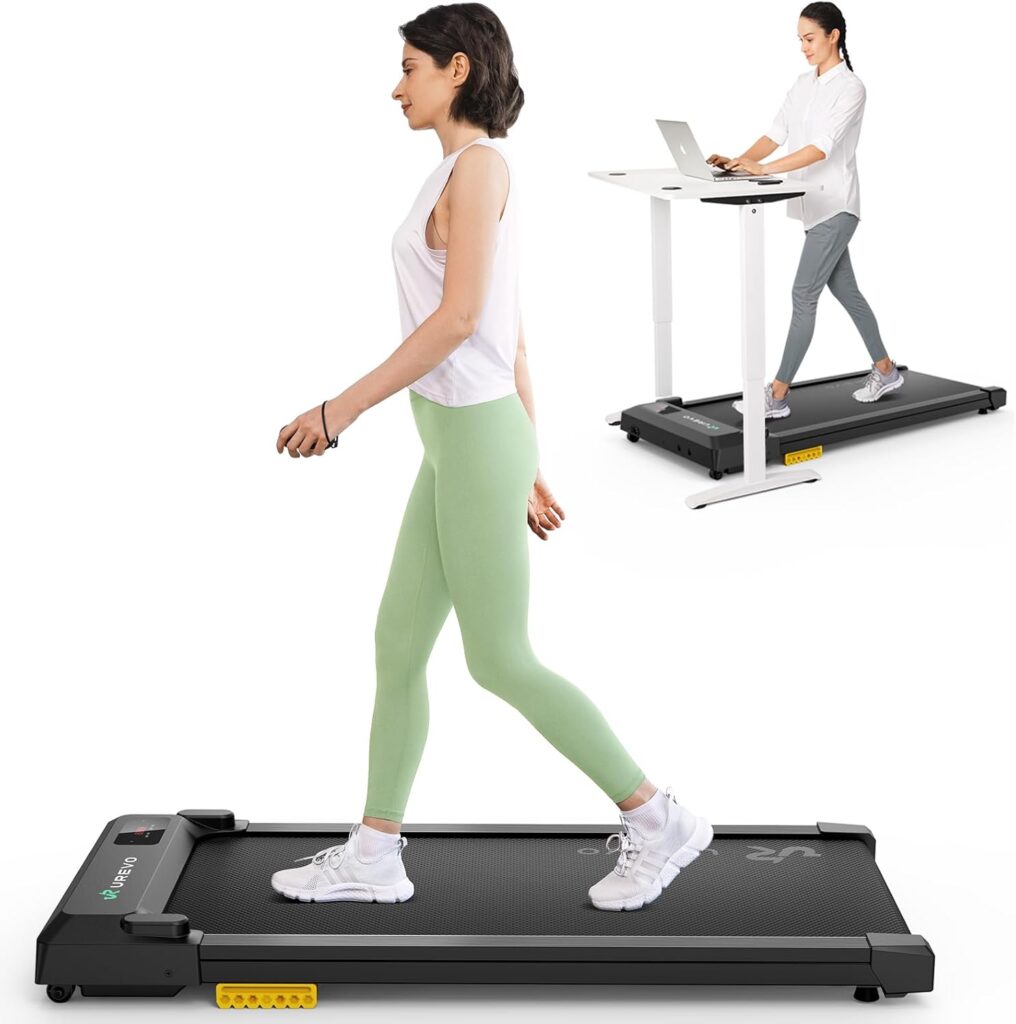 UREVO Smart Walking Pad, Compact Under Desk Treadmill with Double Shock Absorption, Quiet Operation, Workout APP with Track Insights and MIIT Mode, Plug and Play, Remote or APP Control for Home Office