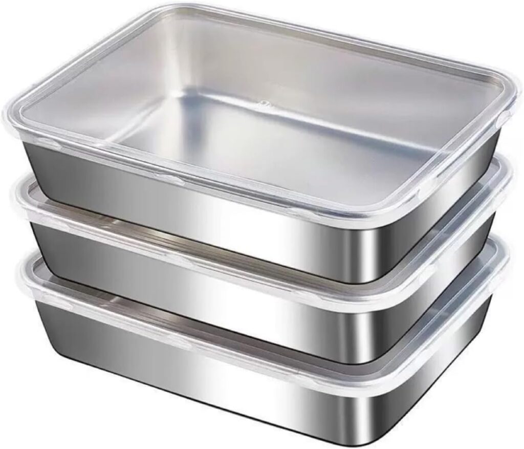 3PCS Stainless Steel Food Storage Containers,Meal Prep Containers, Kitchen tray with Lids,Oven plate,BPA Free