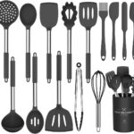 Silicone Cooking Utensil Set, Umite Chef 15pcs Silicone Cooking Kitchen Utensils Set, Non-stick – Best Kitchen Cookware with Stainless Steel Handle – Black