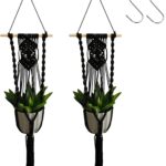 Artilady Black Plant Hanger Macrame Hanging Planter for Indoor Boho Plants Holder with Hooks Hanging Plant Basket Outdoor Window Wall Plants Home Decor