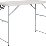 Office Star Resin Multipurpose Rectangle Table, 4-Feet Long, Height Adjustable, Center Folding Table, Light Gray