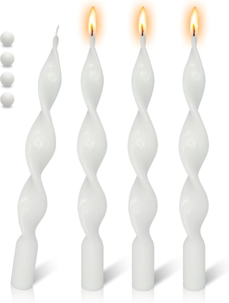 Spiral Candlesticks White Handmade Taper Candles 10 Inch Unscented Long Twisted Candle for Table Dinner Home Decor Weddings 4 Pcs