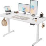 Monomi Electric Standing Desk, 63 x 28 inches Height Adjustable Ergonomic Home Office Sit Stand Up Desk with Memory Preset Controller (White Top/White Frame)