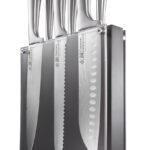 Cuisine::pro Damashiro Knife Block (Kumi, 7-Piece Chef Knife Set) – Japanese Steel Knife – Magnetic Knife Block- Damascus-Inspired Blade Kitchen Knives