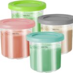 4 Pack Ice Cream Pint Containers, Replacement for Ninja Creami Pints and Lids, Compatible with NC299AMZ & NC300s Series Creami Ice Cream Makers, BPA Free, Dishwasher Safe, Grey/Pink/Green/Lake Blue