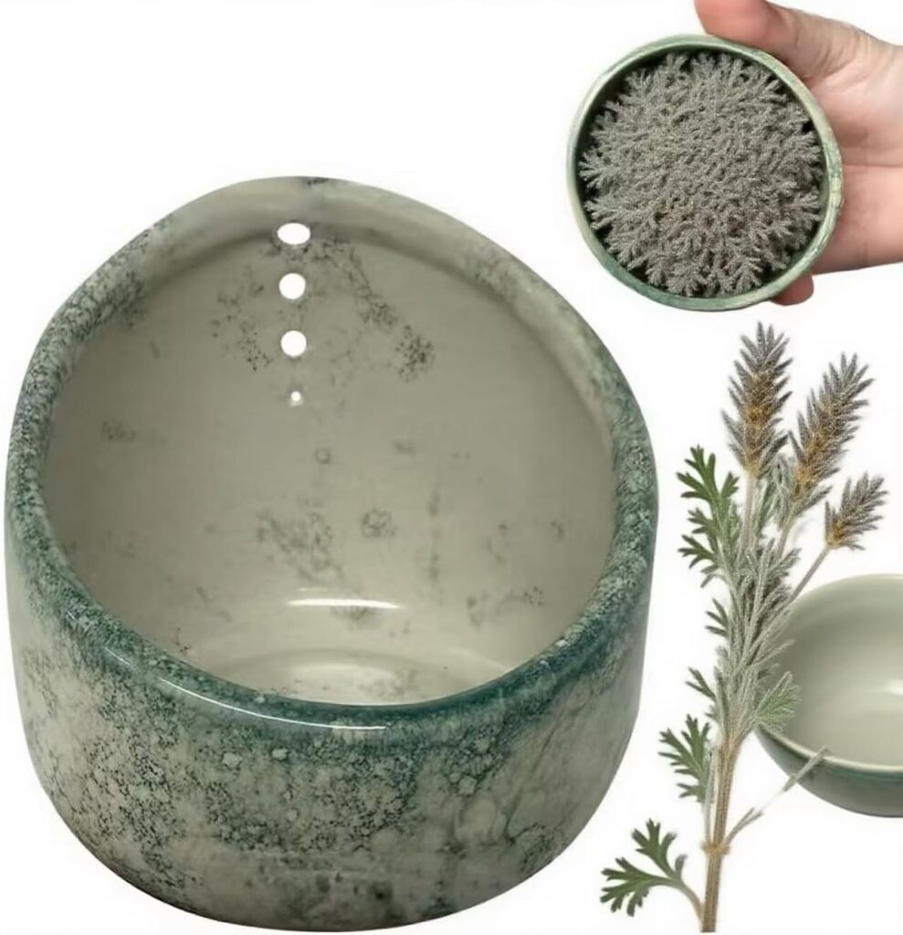 Pottery Herb Stripper Bowl, Herb Garden Handmade Ceramic Herb Stripper Bowl, 4 Round Hole Sizes, Peeling Off The Leafy Assembly (2025 Upgraded B)