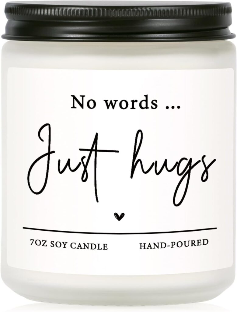 Shqiueos Sympathy Gifts for Loss of Loved One-No Words Just Hugs Lavender Scented Candle, Bereavement Gift Idea, Memorial, Grief, Thinking of You, Get Well, Comfort Condolence Gift (White)