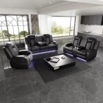 Electric PU Leather Recliner Sofa Set, Elderly Power Lift Recliner Chair with Storage Console, Leisure Home Theater Seating Sofa with Massage and Heated for Living Room, Bedroom