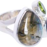 Natural Labradorite Peridot Amethyst Statement Ring 925 Sterling Silver Women’s Multicolor Gemstone Boho Cocktail Jewelry Handmade Artisan Band Unique Fashion Gift for Her