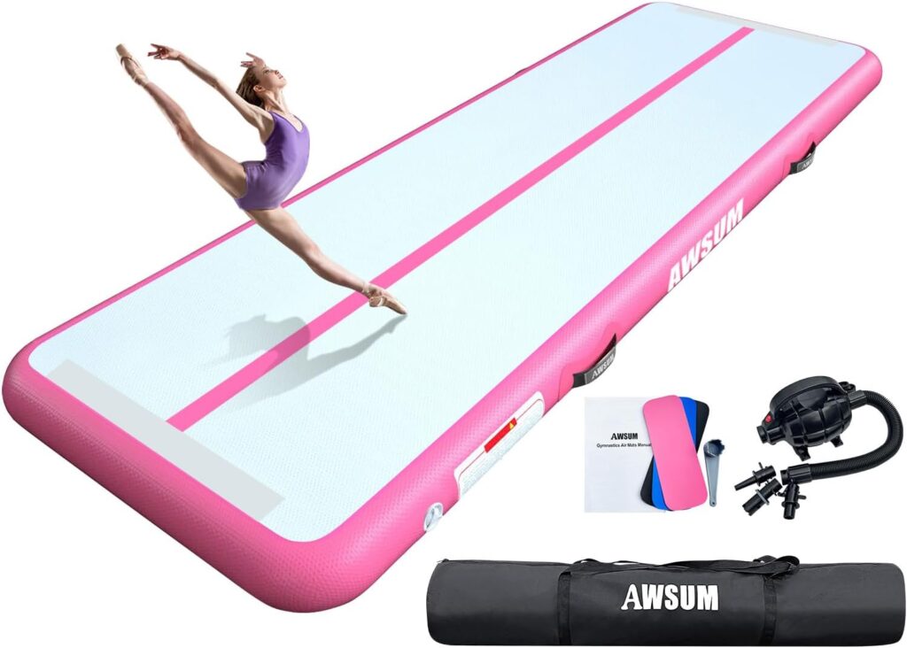 AWSUM Inflatable Air Gymnastics Mat 10ft/13ft/16ft/20ft/23ft Training mat 4/8 inches Thick tumbling mat with Electric Pump for Home/Gym/Outdoor