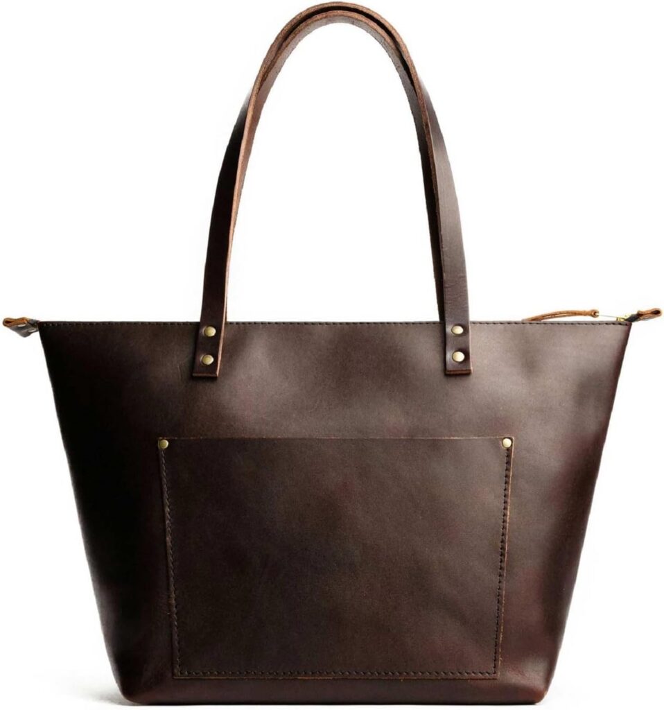 Portland Leather Goods Medium Zipper Tote Bag – Handmade, Durable & Unlined – Interior & Exterior Pockets