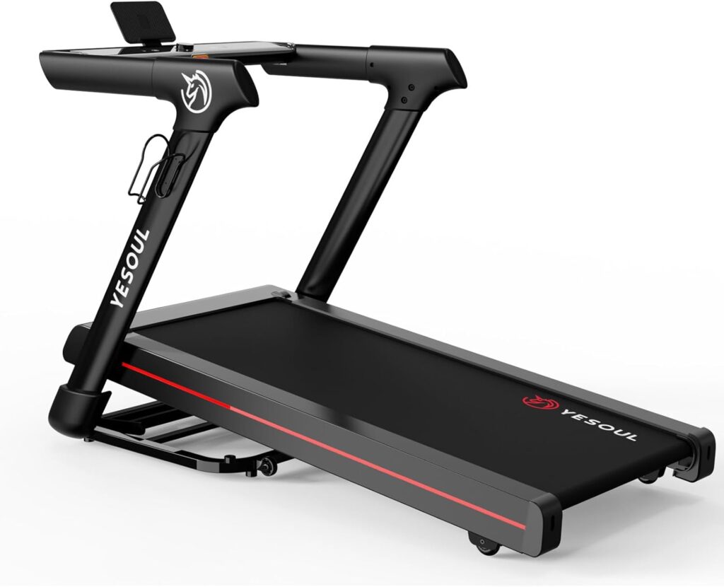 YESOUL Treadmills for Home with 10% Auto Incline, Folding Treadmill with Handrail, 300 lbs Capacity, LED Display & Interactive App with Scenic Workouts