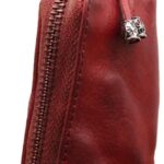 Medieval Leather Zipper Coin Pouch, Genuine Cowhide Handcrafted Coin Organizer Change Holder Keychain Coin Purse for Men & Women (Red)