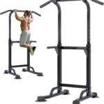 soges Power Tower Pull Up Bar Station, Free Standing Pull Up Rack Dip Station for Home Gym, Height Adjustable Home Strength Training Fitness Workout Equipment