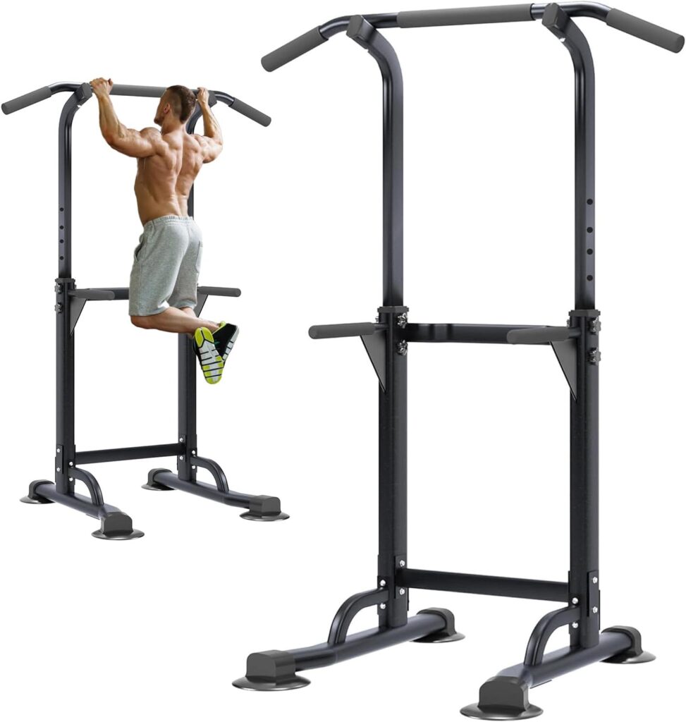 soges Power Tower Pull Up Bar Station, Free Standing Pull Up Rack Dip Station for Home Gym, Height Adjustable Home Strength Training Fitness Workout Equipment
