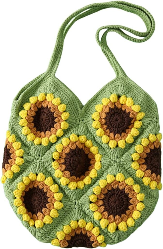 crochet tote bag,Sunflower Crochet Bag for women Woven Crochet Tote Bag Crochet Crossbody Bag Knit Purse beach bag