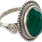 NOVICA Artisan Handmade .925 Sterling Silver Cocktail Ring with Green Onyx India Bright Cobalt Biscay Bay Birthstone ‘Green Magnificence’