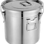 DYNAMI 5.5Gal 304 Stainless Steel Airtight Container with Lid and Locking Clamp,17-38Lbs Metal Bucket Large Stainless Steel Canisters for Kitchen,Dog Food/Bird Seed/Coffee Storage Container(21L)