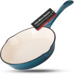 Hamilton Beach Enameled Cast Iron Fry Pan 8-Inch Navy, Cream Enamel Coating, Skillet Pan for Stove Top and Oven