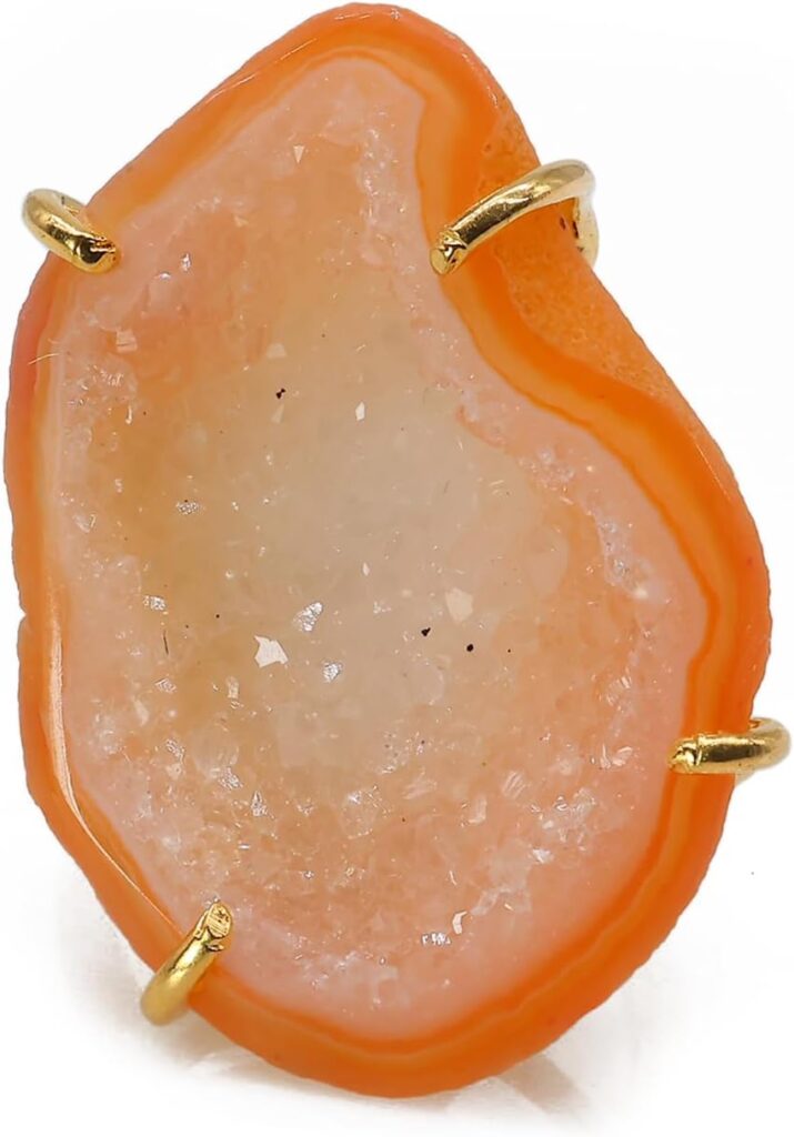 Geode Ring Set with Agate and Quartz Crystals,Stone Sizes 25-30mm