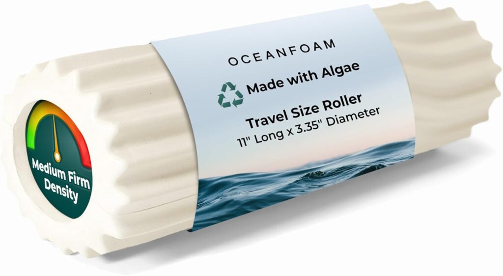 Oceanfoam Ripple Travel Foam Roller (11″ x 3.35″) Firm Mini Foam Roller for Physical Therapy, Deep Tissue Massage, Back Pain – High Density, Ergonomic Wave Textured – Yoga, Pilates, Exercise (Natural)