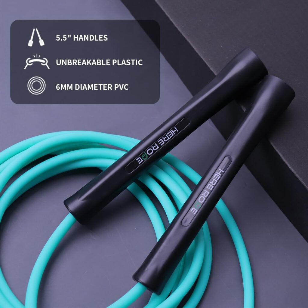 Hererope 6MM PVC Jump Rope for Men & Women Fitness, Speed, Tricks, Cardio Training, Boxing Jump Rope with Unbreakable Handles and Non-Kinking Skipping Rope, Adjustable Jumprope for Indoor Outdoor