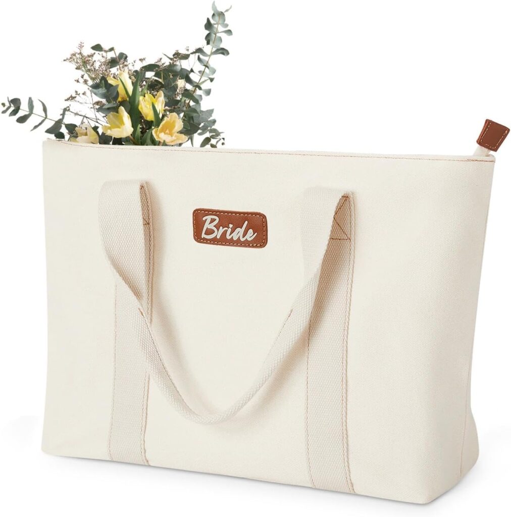 AW BRIDAL Monogram Canvas Tote Bag for Chrismas, Bridal Shower, Retirement, Birthday Gifts for Women Mom Wife Sister Friends