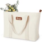 AW BRIDAL Monogram Canvas Tote Bag for Chrismas, Bridal Shower, Retirement, Birthday Gifts for Women Mom Wife Sister Friends