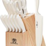 Knife Set, HUNTER.DUAL 15 Pcs Kitchen Knife Set with Block Self Sharpening, Dishwasher Safe, Anti-slip Handle (Beige)