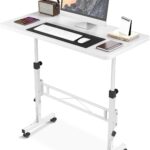 Small Standing Desk Adjustable Height, Mobile Stand Up Desk with Wheels, 32 Inch Portable Rolling Desks Computer Office Workstations for Walking Pad Treadmill White