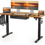 ErGear Electric Standing Desk with Drawer, 55 x 24 Stand Up Desk, Ergonomic Adjustable Table with Storage, Computer Workstation, Cable Management, Headphone/Bag Hooks, Home Office, Rustic Brown
