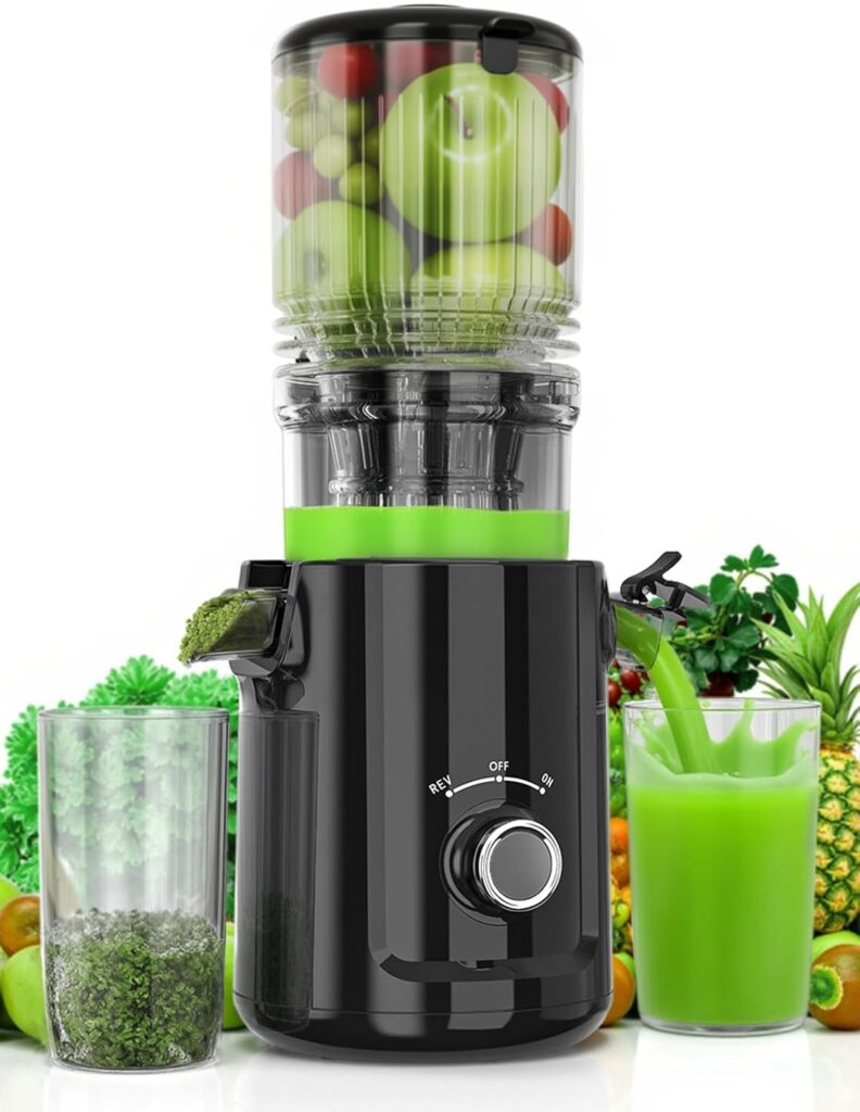 Cold Press Juicer – 5.3″ Large Feed Chute Juicer Machines for Whole Vegetables & Fruits, 99% High Juice Yield, Quiet & Easy to Clean Slow Masticating Juicer, BPA-Free, Preserves More Nutrients (Black)