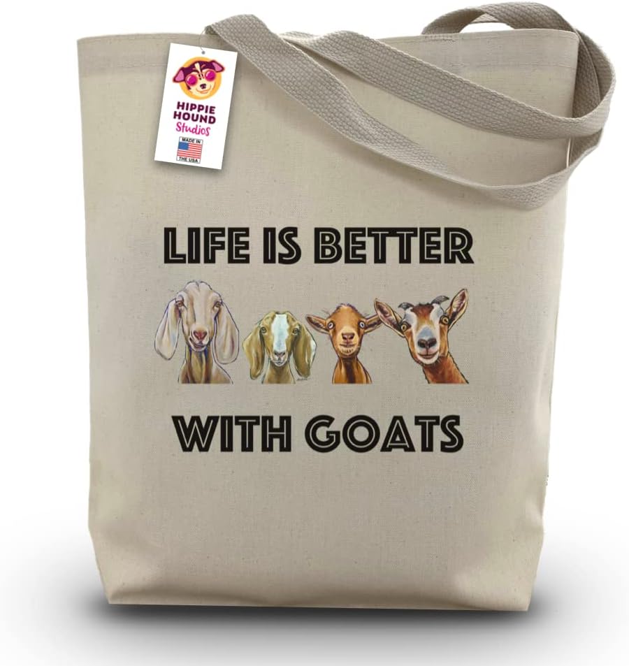 Goat Tote Bag – Life is Better with Goats Tote Bag – Goat Lover Gifts – Handmade Totes – Goat Canvas Totes – Cute Goat Reusable Shopping Bag – Grocery Bag – Goat Gifts for Women – Beach Bag