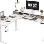 Agilestic L Shaped Electric Standing Desk with 2 Drawers, 63 Inch Ergonomic Adjustable Height Desk with Storage, Corner Desk Sit Stand up Computer Table for Work Office Home, White