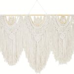 Large Macrame Wall Hanging, Cotton Hand-Woven Boho Tapestry Wall Decor, Above Bed Wall Art, Home Decoration for Bedroom Living Room Apartment Nursery (white, Bead)