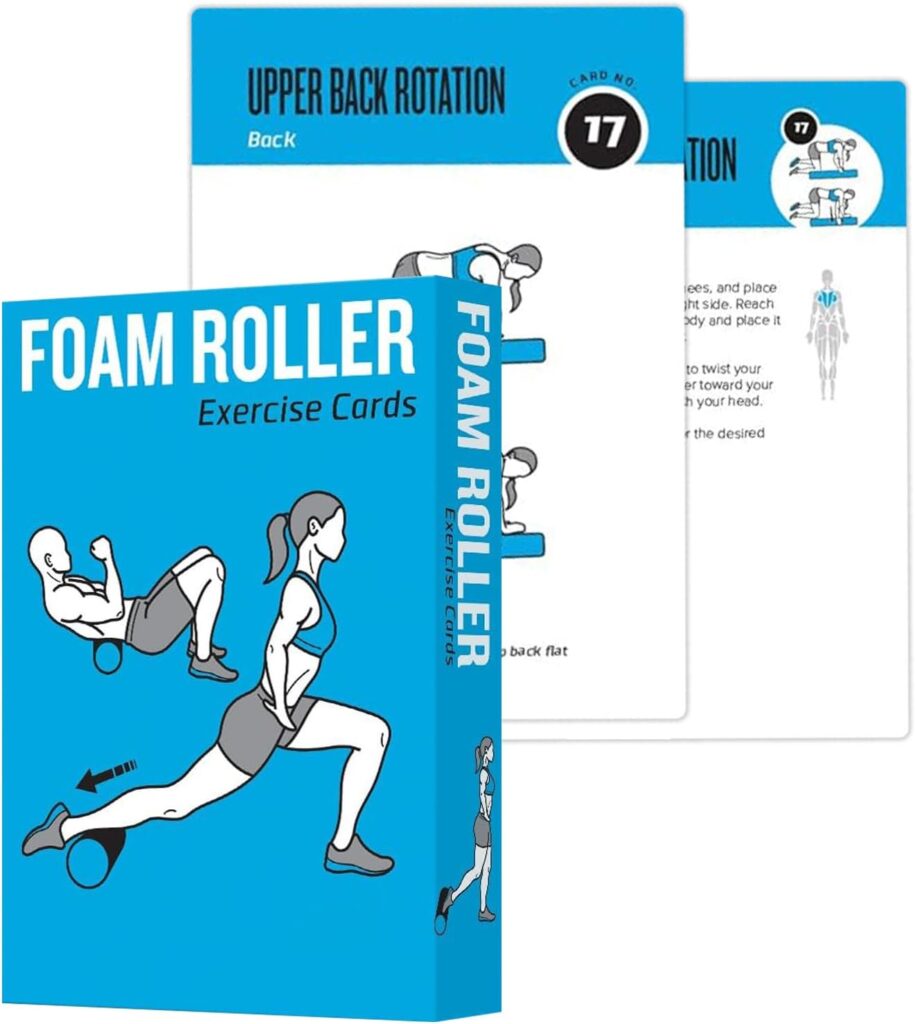 Foam Roller Workout Cards, 62 Exercises Cards Deck Large Size 5″ x 3.5″ Fitness Cards for Women & Men, Beginner Fitness Guide to Training Exercises at Home or Gym