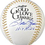 Pete Rose Signed Glove Award Baseball JSA & Rose Player Hologram Hit King – Autographed MLB Gloves