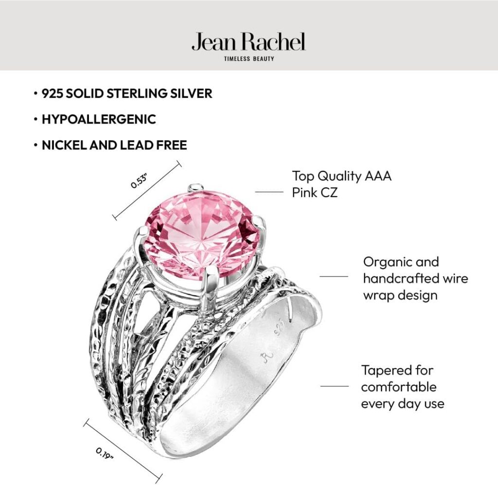 JEAN RACHEL JEWELRY 925 Sterling Silver Ring – Wrap Vintage Design with Prong Set Round Cubic Zirconia – Hypoallergenic, Lead & Nickel Free – Artisan Handcrafted Statement Rings for Women