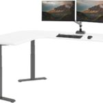 Vari ComfortEdge 80×60 L-Shape Electric Standing Desk – Height Adjustable Sit-Stand VariDesk for Corner Office with Reversible Left/Right Design + White Laminate Top/Slate Legs (Ships in 3 Boxes)