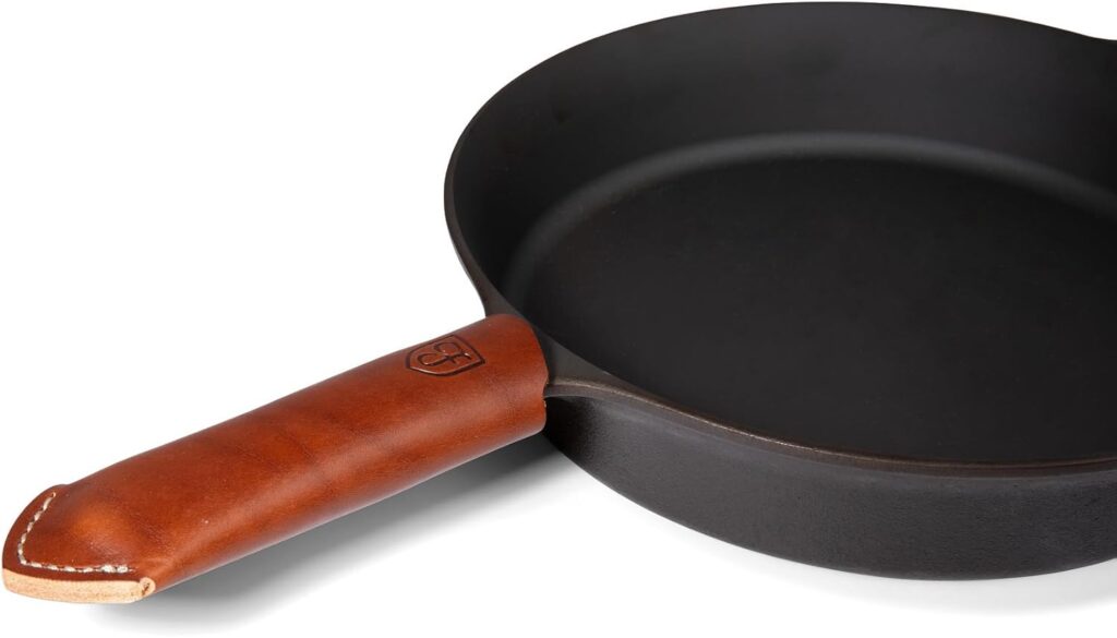 Field Company Brown Leather Handle Cover – USA Made Vegetable-Tanned Heat Protection for Field Company Cast Iron Skillets
